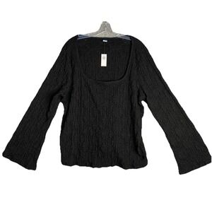 Old Navy Textured Lace Scoop Neck Top‎ 2X Black Sheer Long Sleeve Whimsigoth